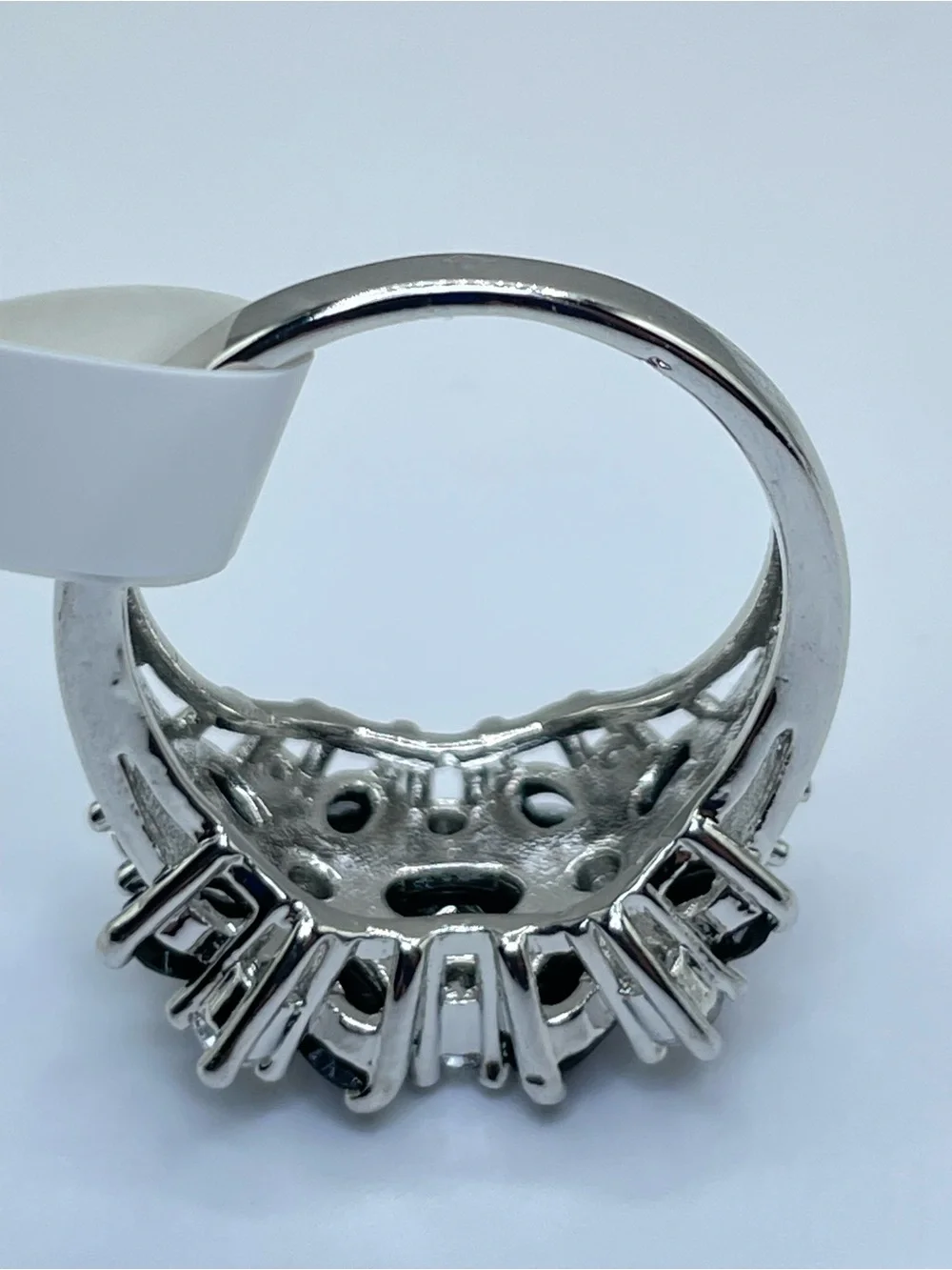 Swarovski Crystal Elements Black White Crystal Floral Cluster Ring Sz 8